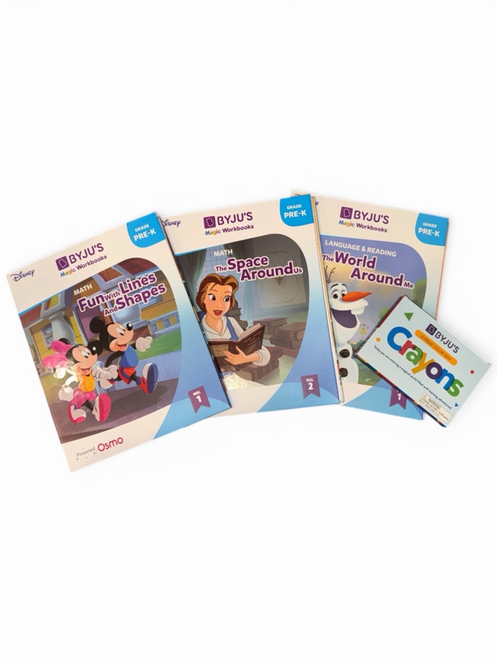 Disney BYJU’s Workbooks  Pre-K Kids Learning Workbooks and crayons